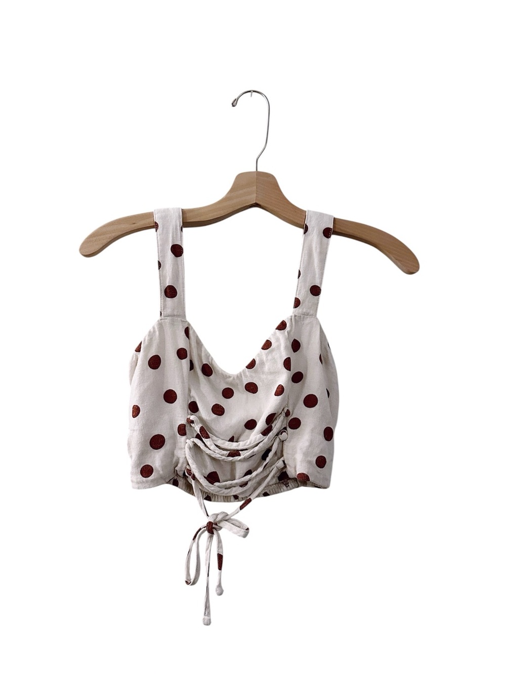 Abercrombie & Fitch Polka Dot Crop Top Tank Cropped White Brown